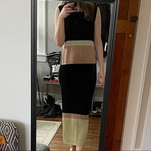 Free People Knit Striped Black mint beige a line skirt set two piece